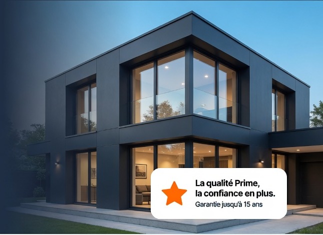 Maison contemporaine équipée de grandes fenêtres noires